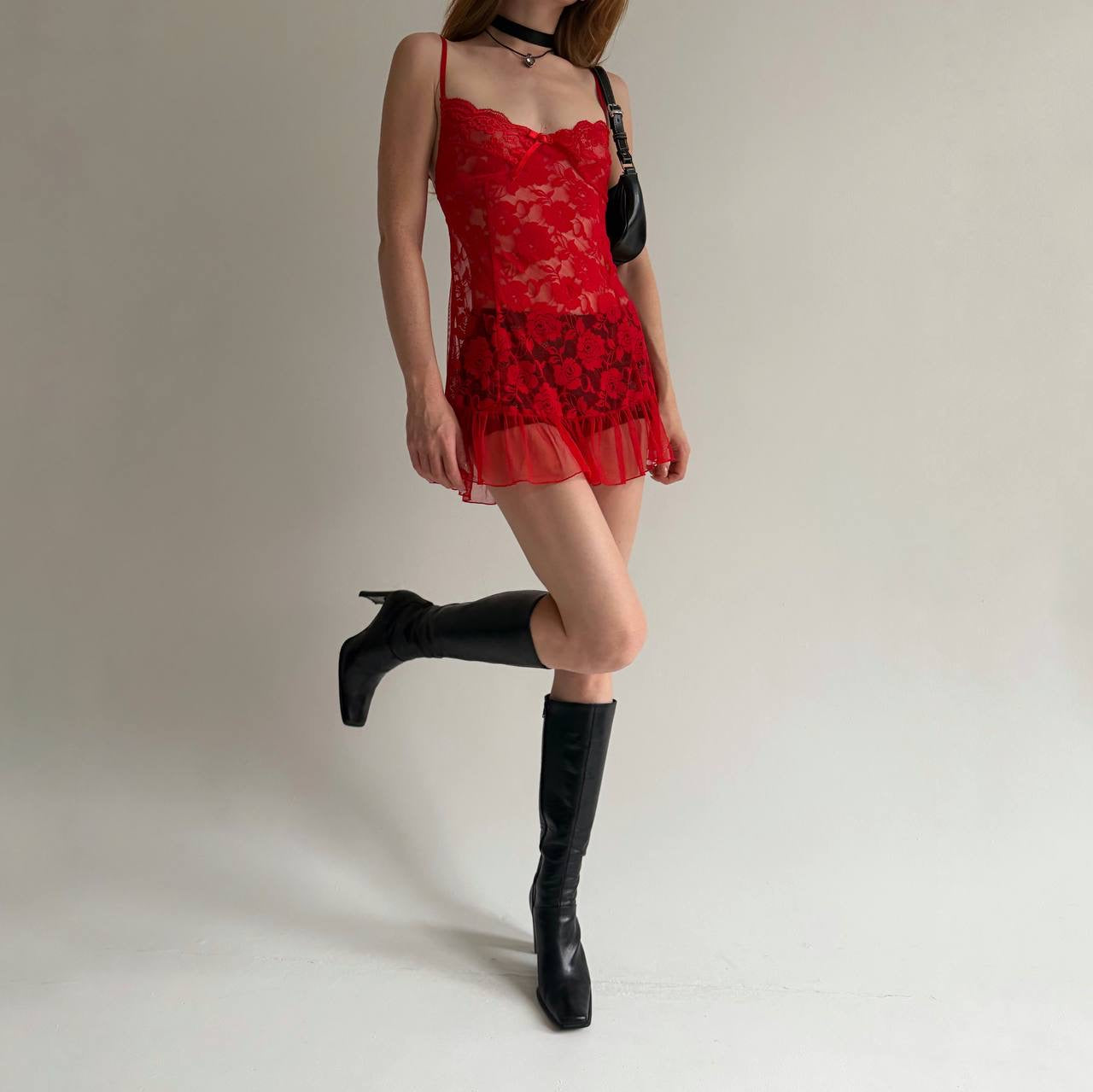 Vintage 80% cotton red lace mini dress