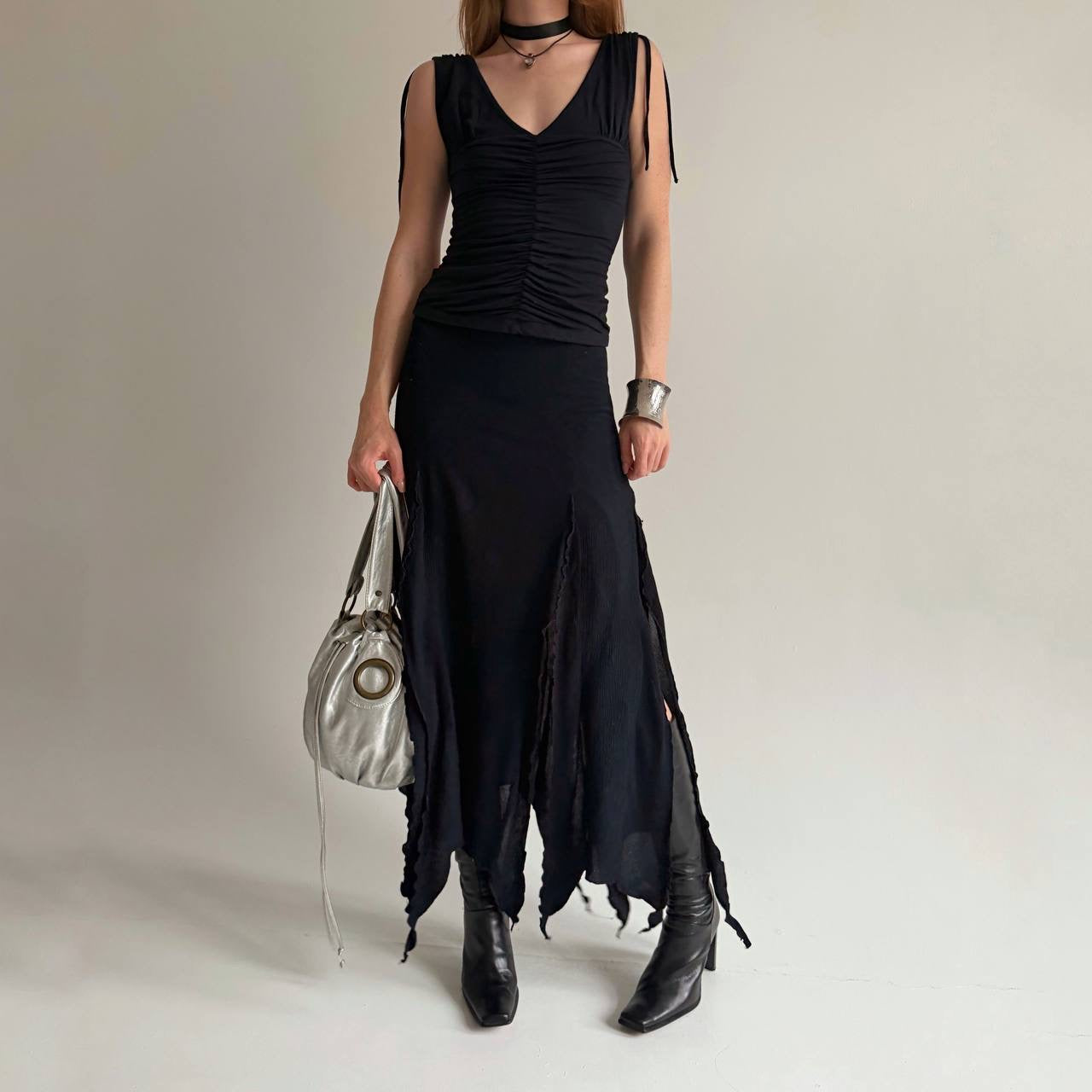Vintage viscose asymmetrical maxi skirt