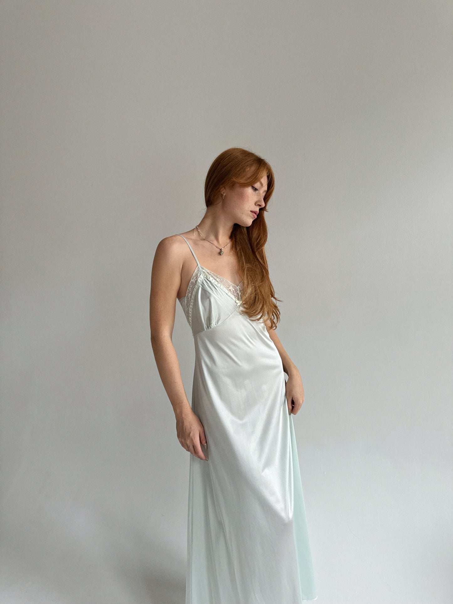 Vintage ice blue maxi slip dress