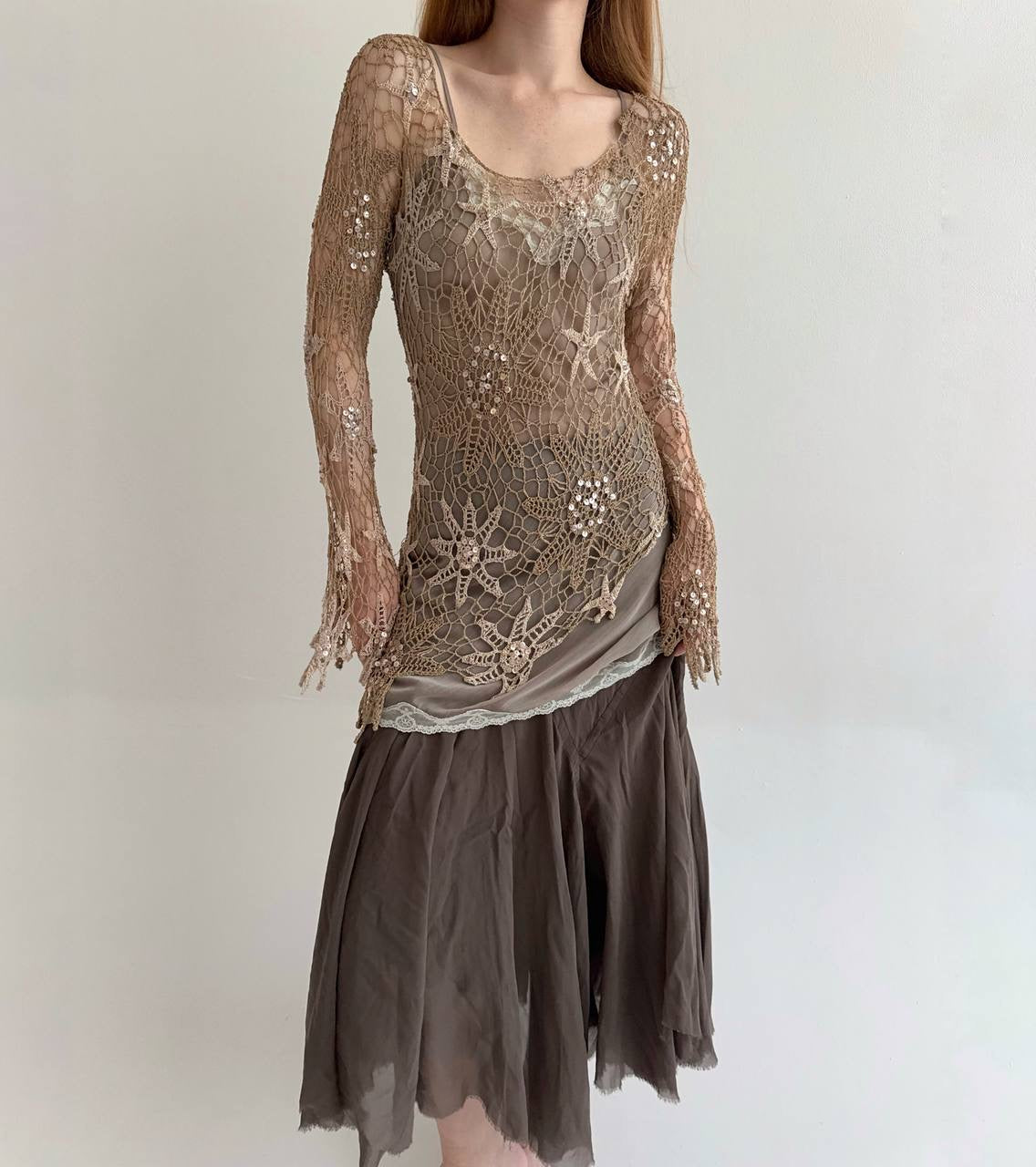 Vintage crochet asymmetrical blouse
