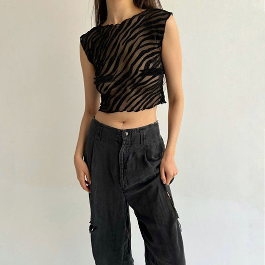 Vintage lured zebra mesh top