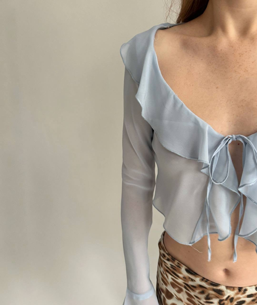 Vintage baby blue ruffled blouse