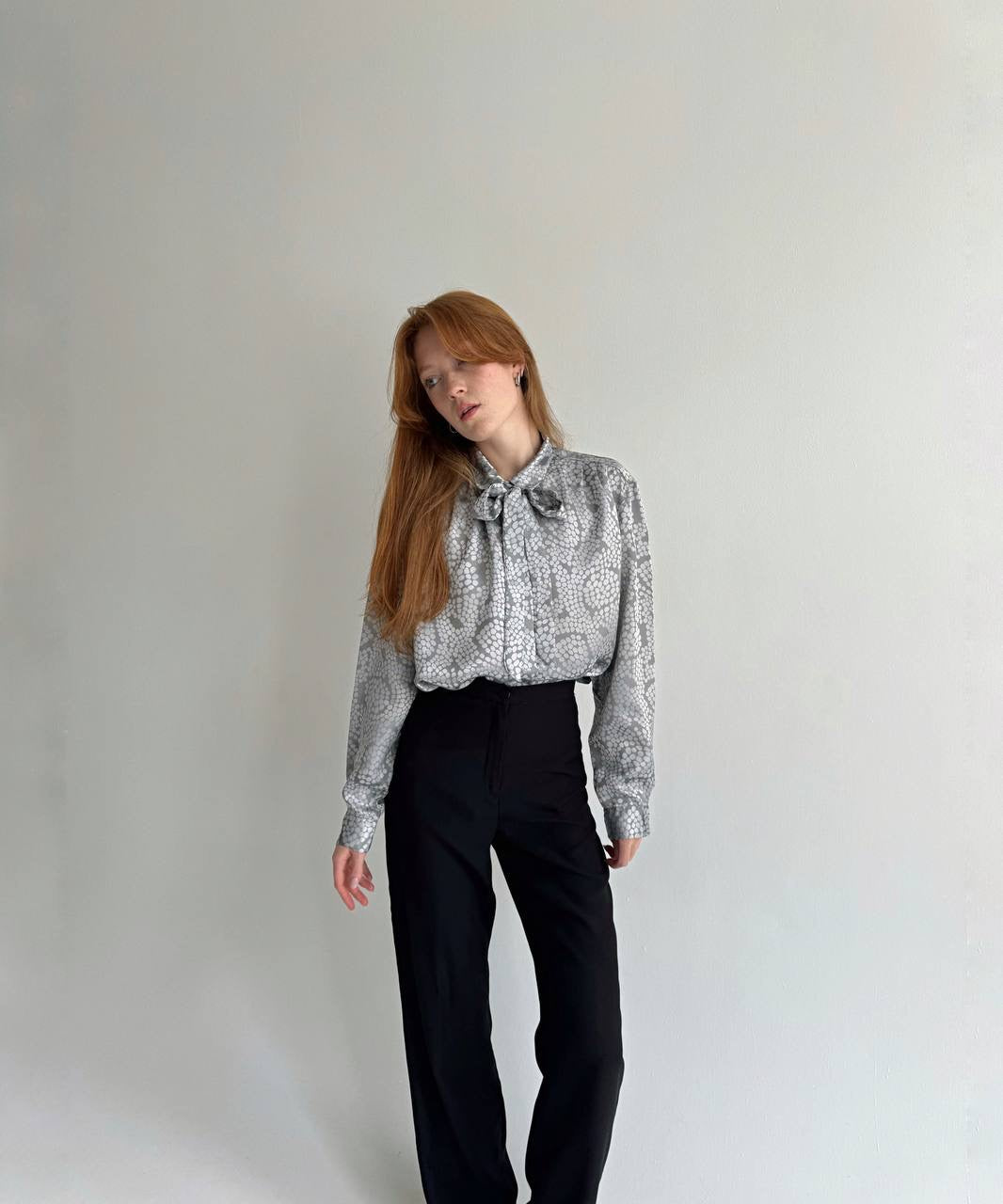 Vintage satin blouse with chest bow