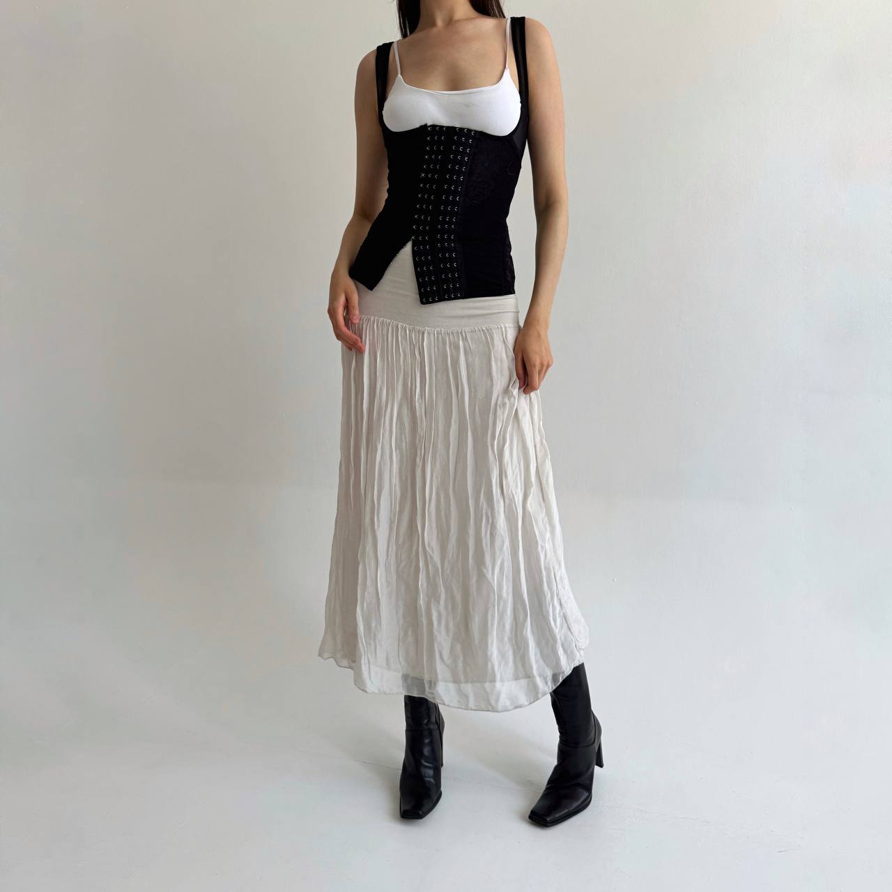 Vintage silk and viscose cream skirt