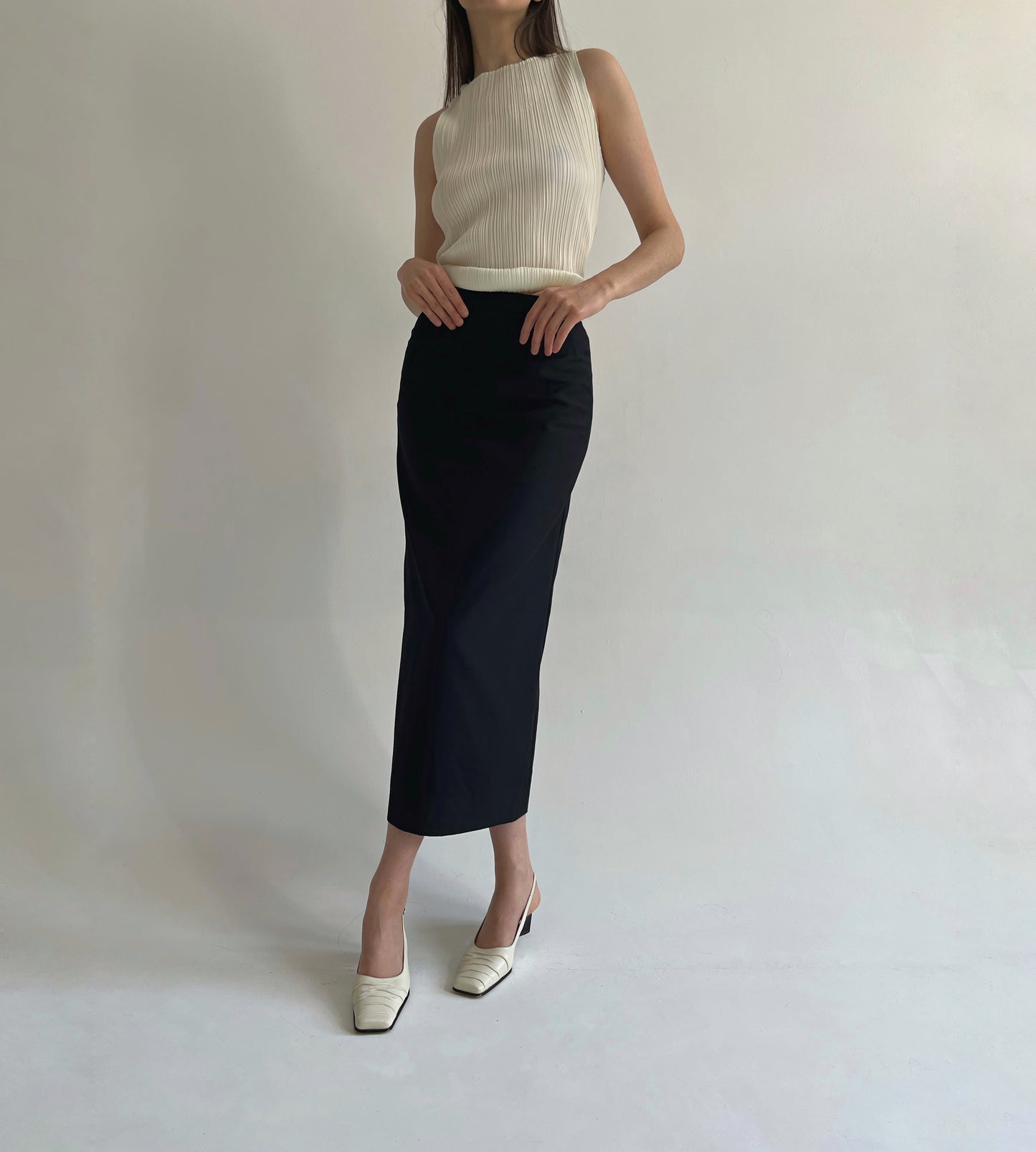 Vintage Lanvin wool black maxi pencil skirt