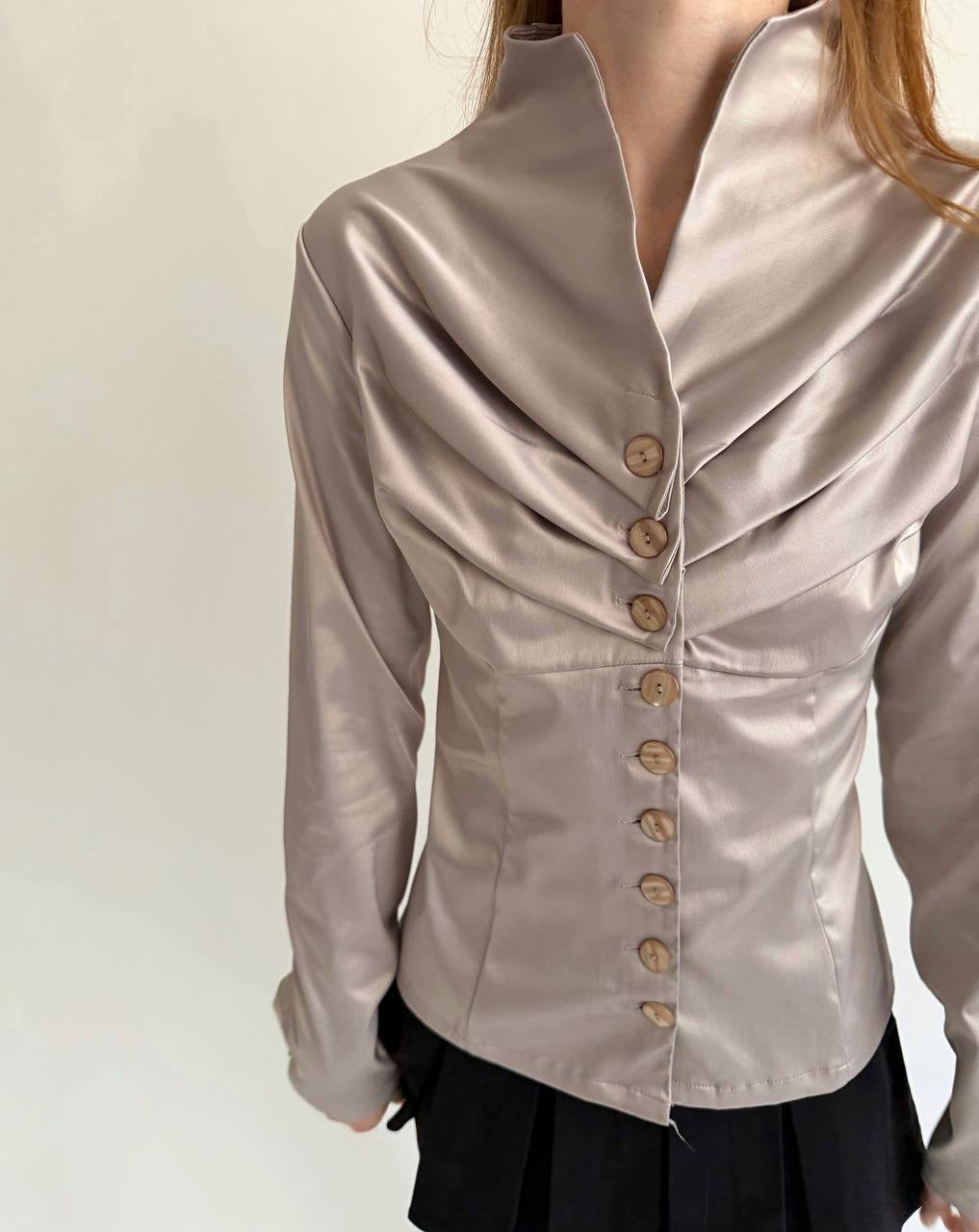 Vintage taupe satin button up blouse