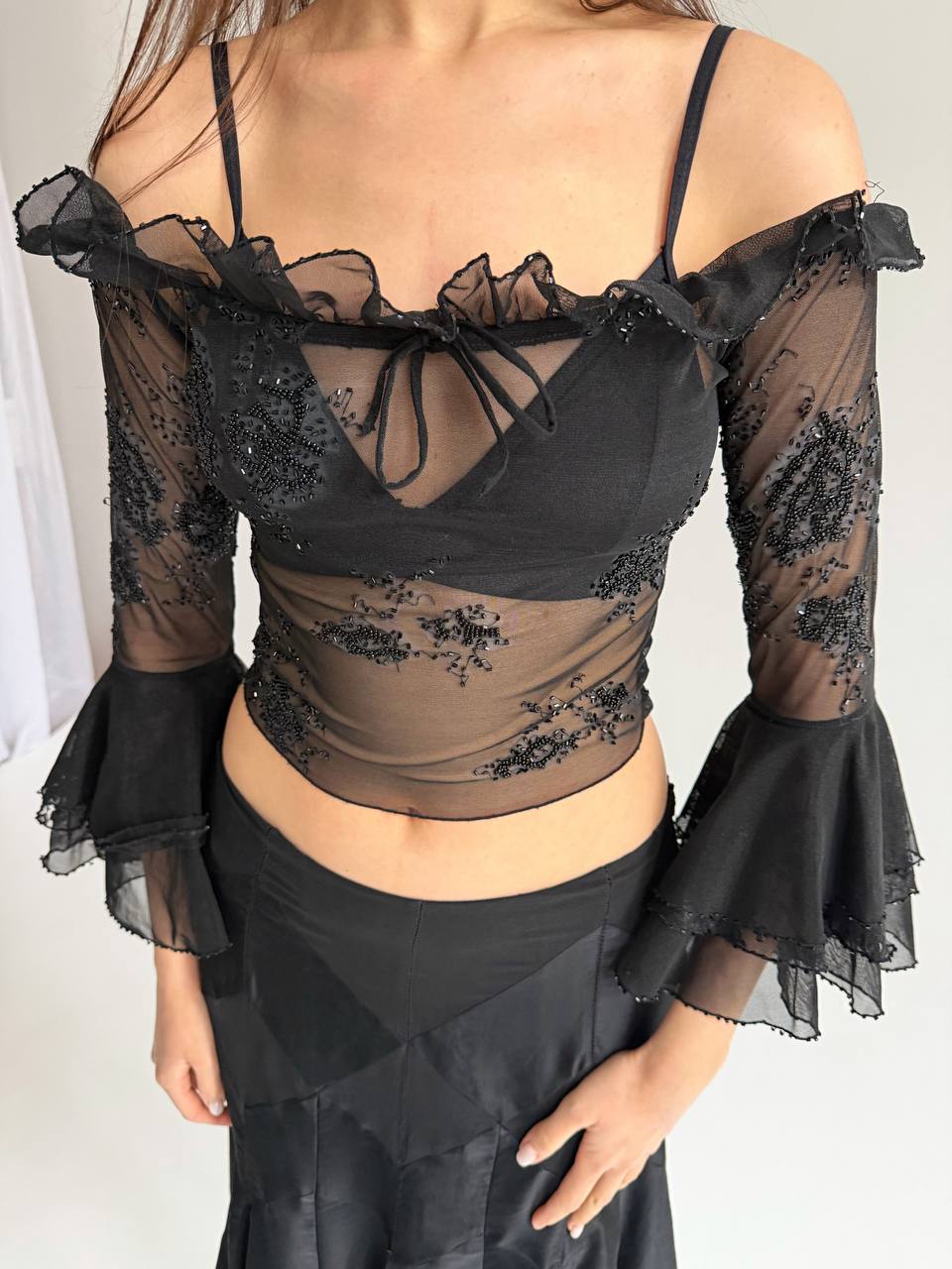 Vintage mesh beaded top