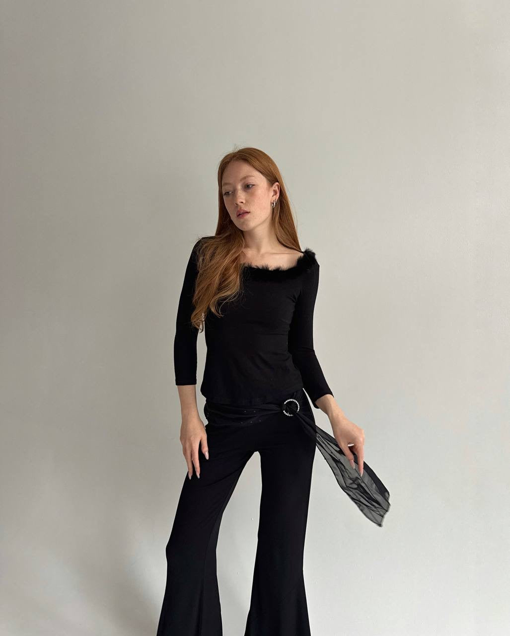 Vintage viscose blouse with fur collar