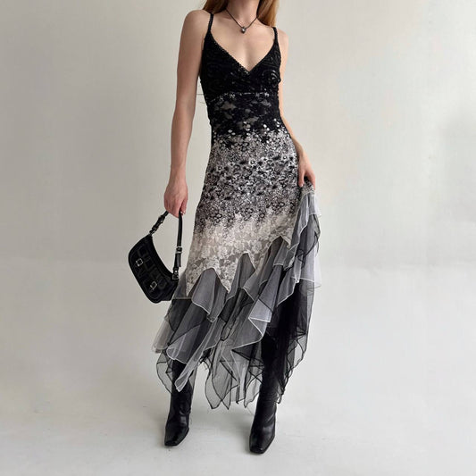 Vintage gorgeous grey asymmetrical flowy dress