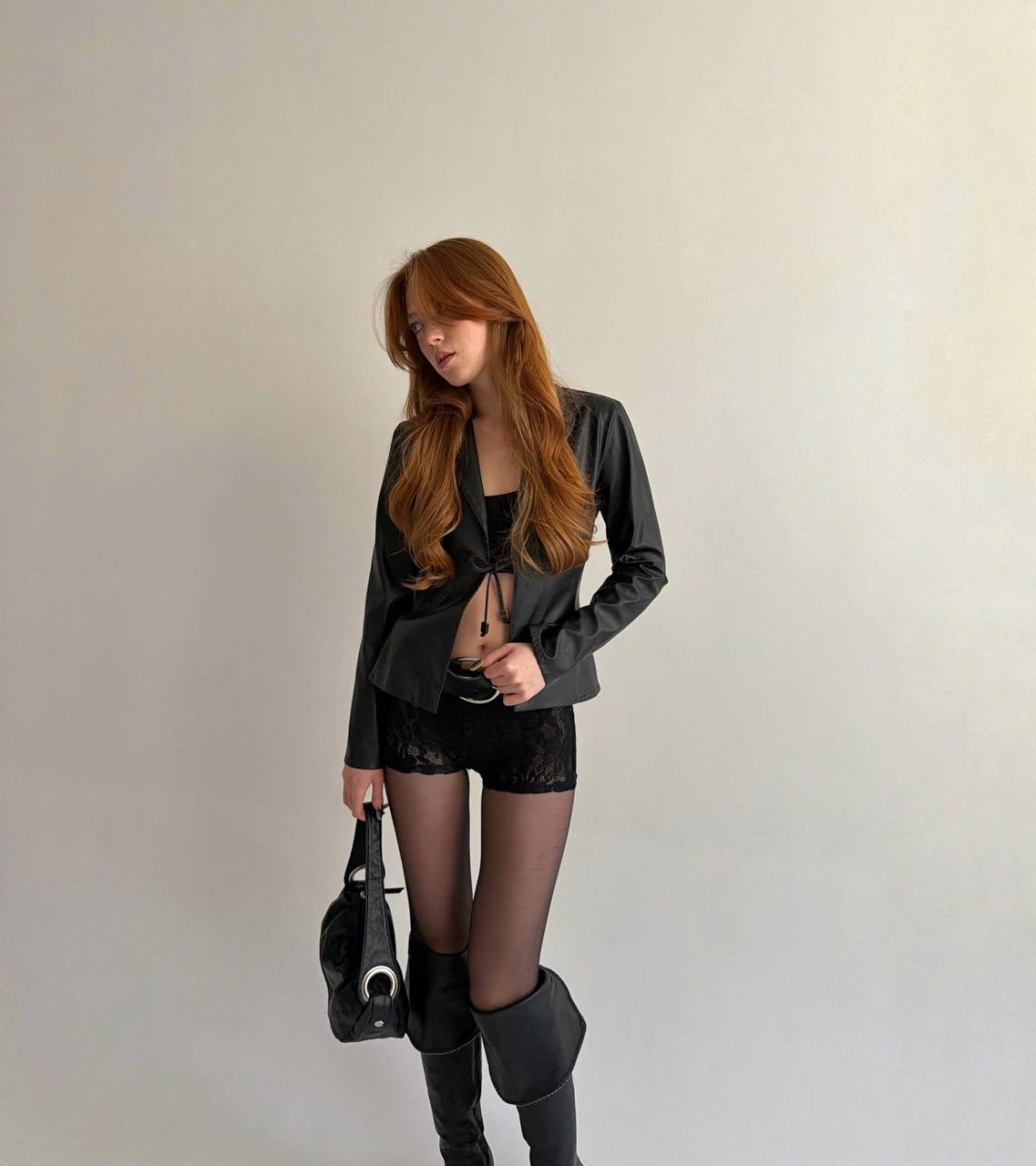 Vintage black faux leather blazer