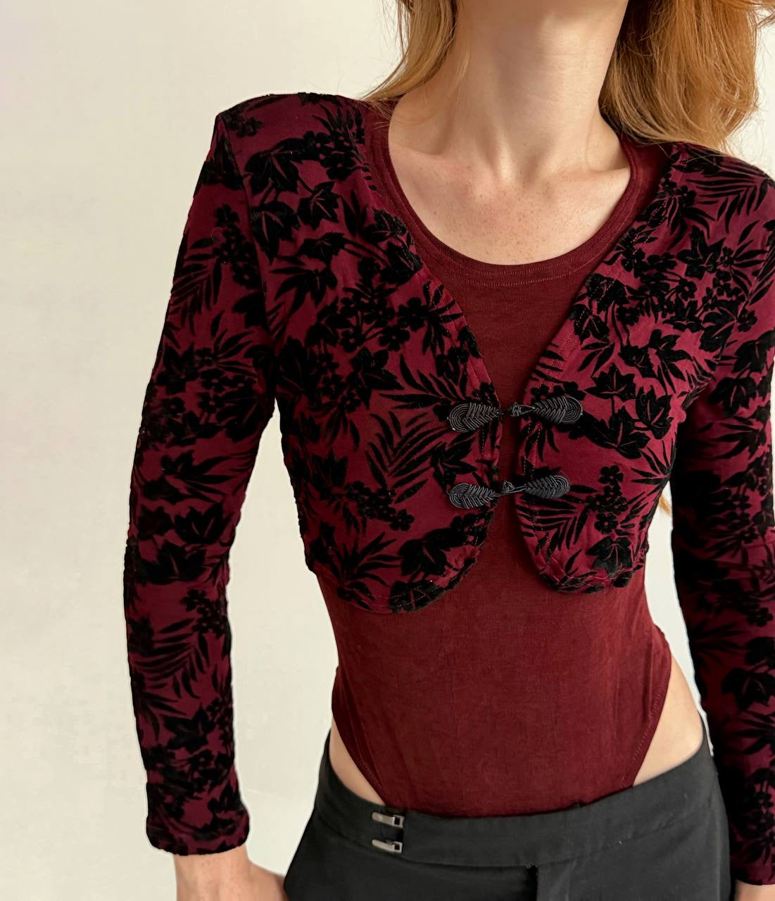 Vintage 100% acetate burgundy bodysuit
