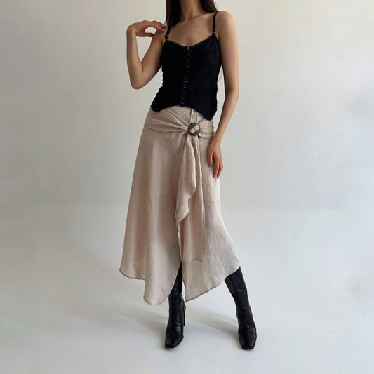 Vintage linen wooden buckle skirt