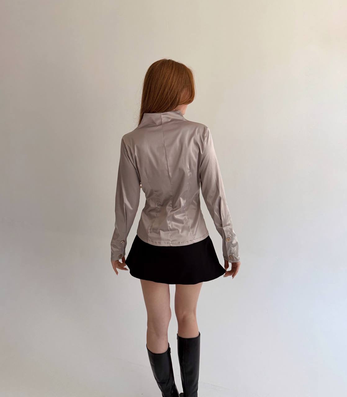 Vintage taupe satin button up blouse