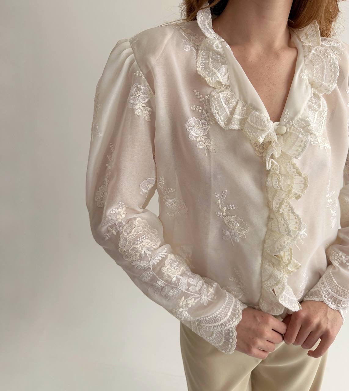 Vintage cream blouse with ruffles