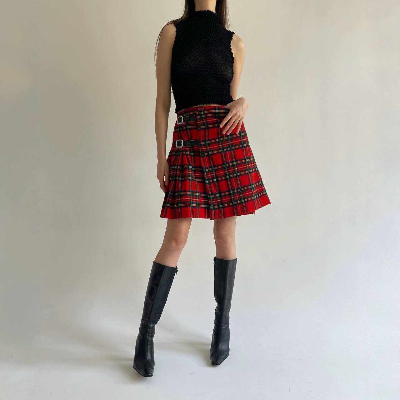 Vintage woollen tartan mini skirt