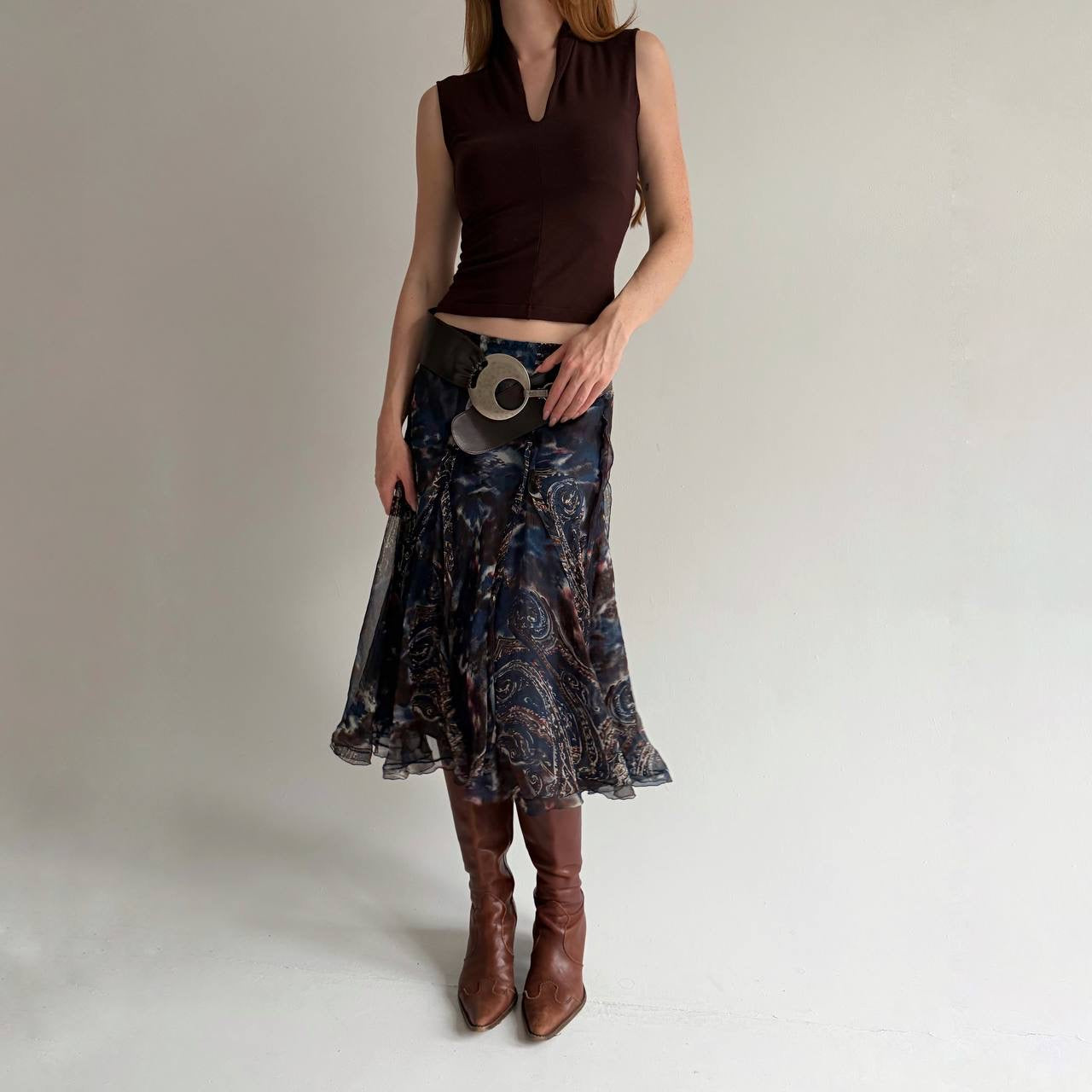 Vintage 100% pure silk midi flowy skirt