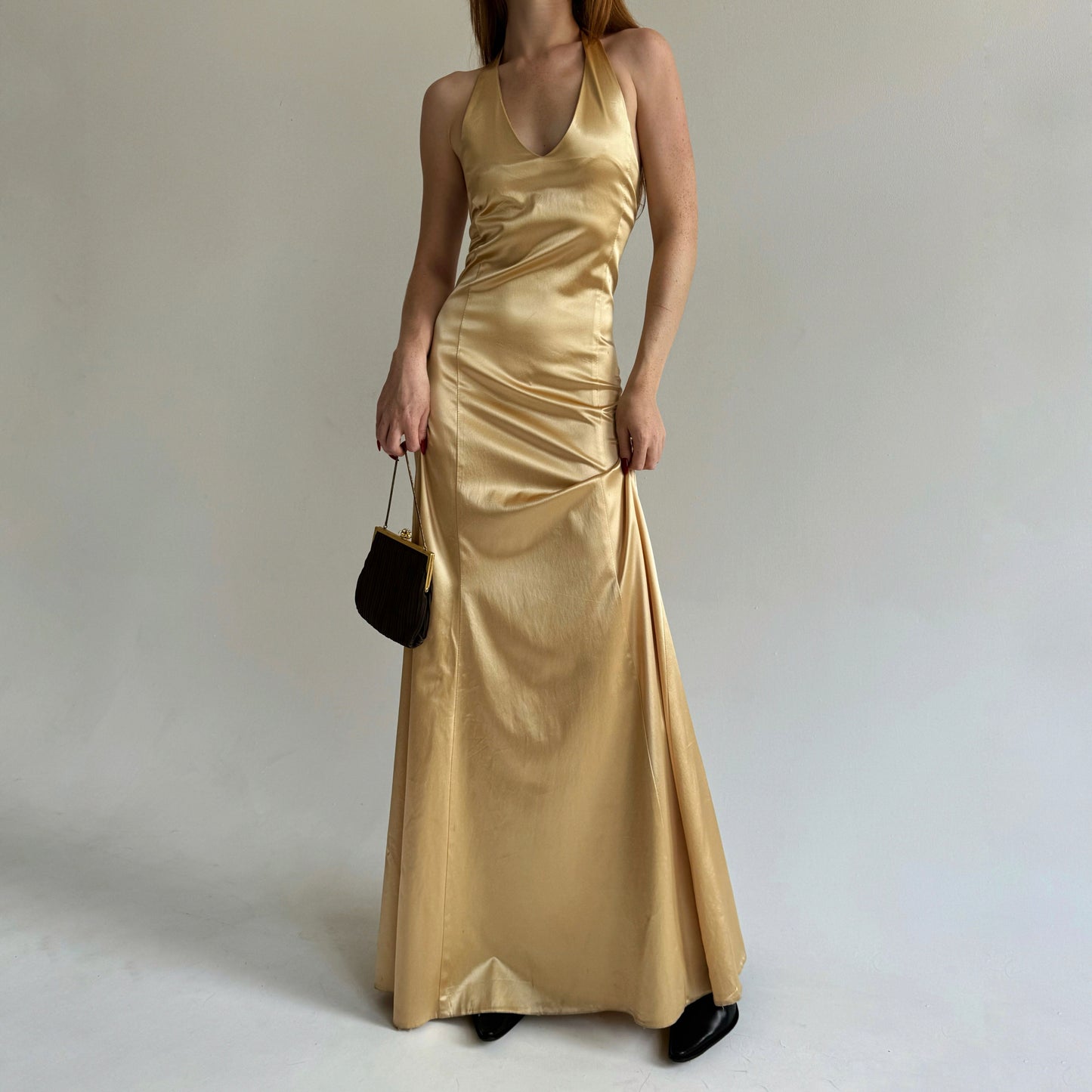 Vintage golden satin maxi dress