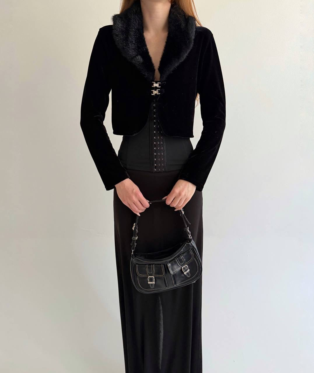 Vintage velvet cardigan with faux fur collar
