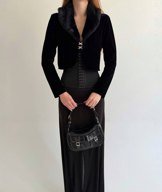Vintage velvet cardigan with faux fur collar