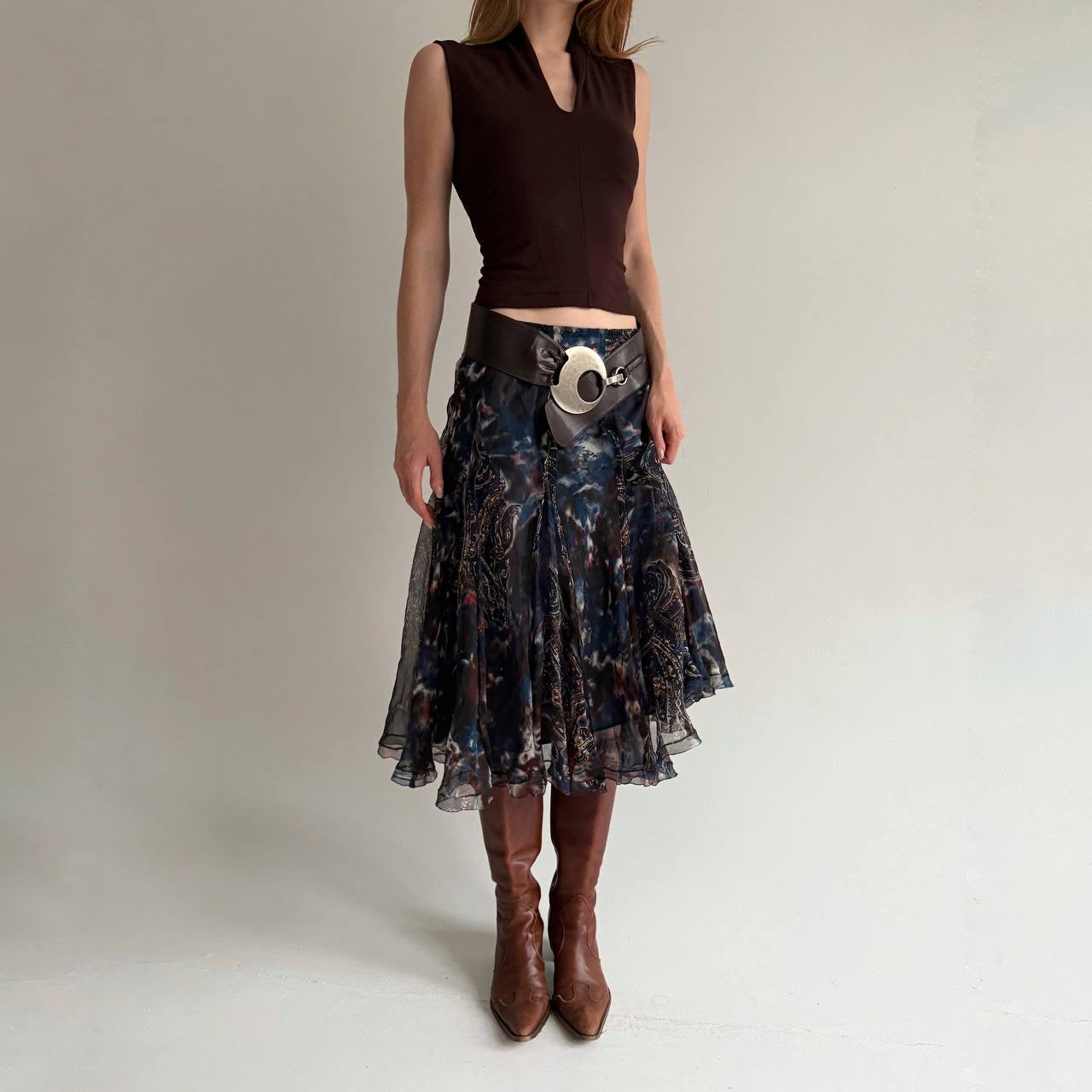 Vintage 100% pure silk midi flowy skirt