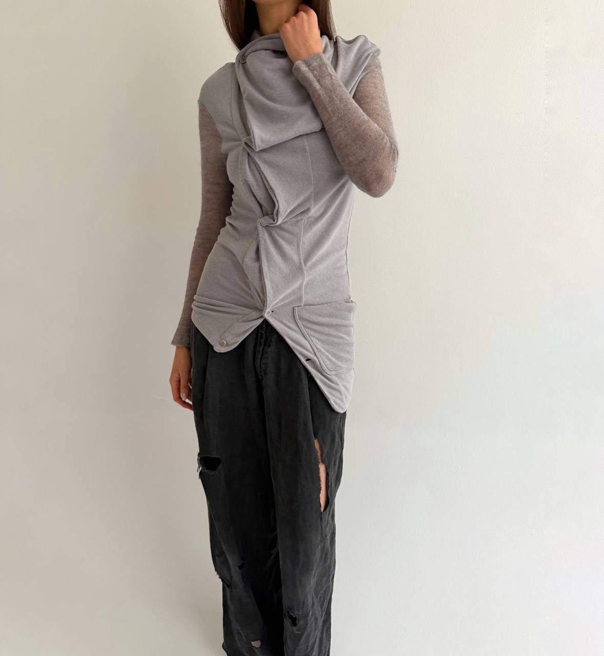 Avant garde asymmetrical Italian cardigan