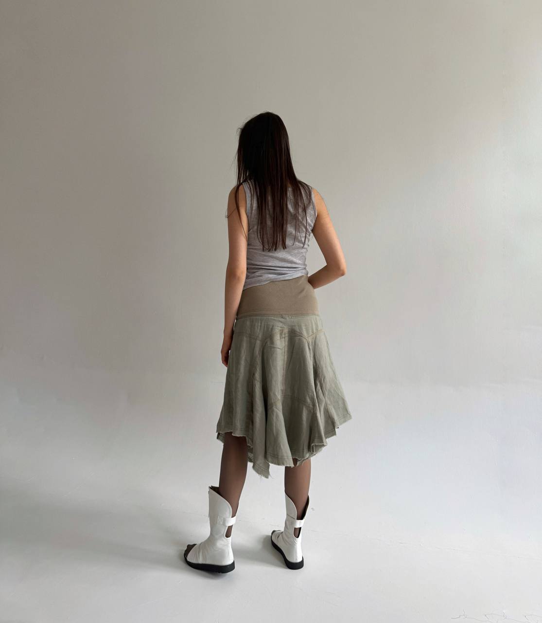 Y2K vintage linen and cotton asymmetrical skirt