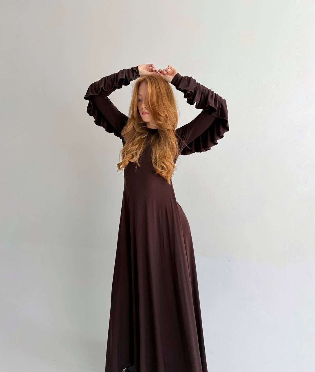 Vintage brown elastic maxi long dress