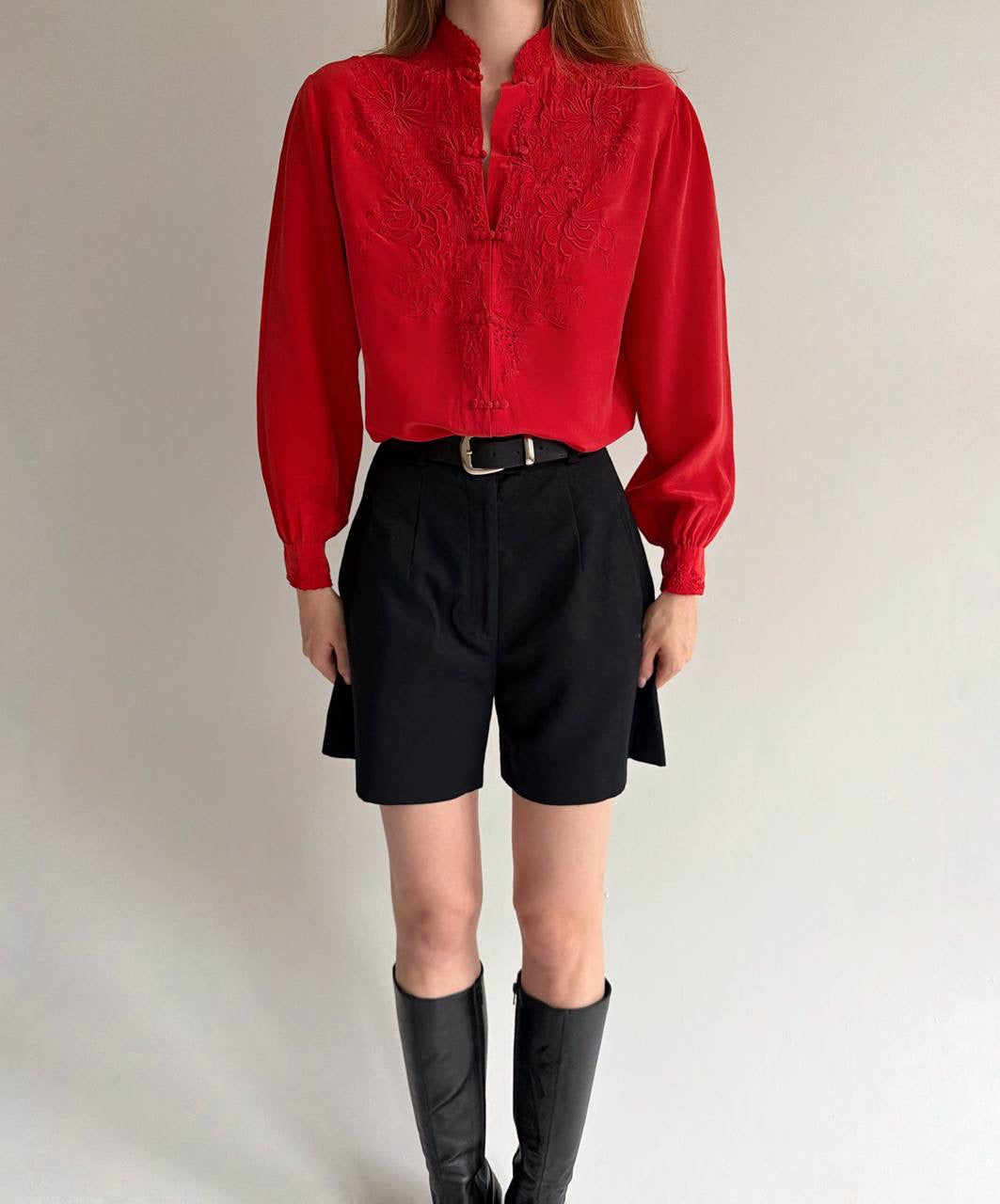 Vintage 100% pure silk red blouse