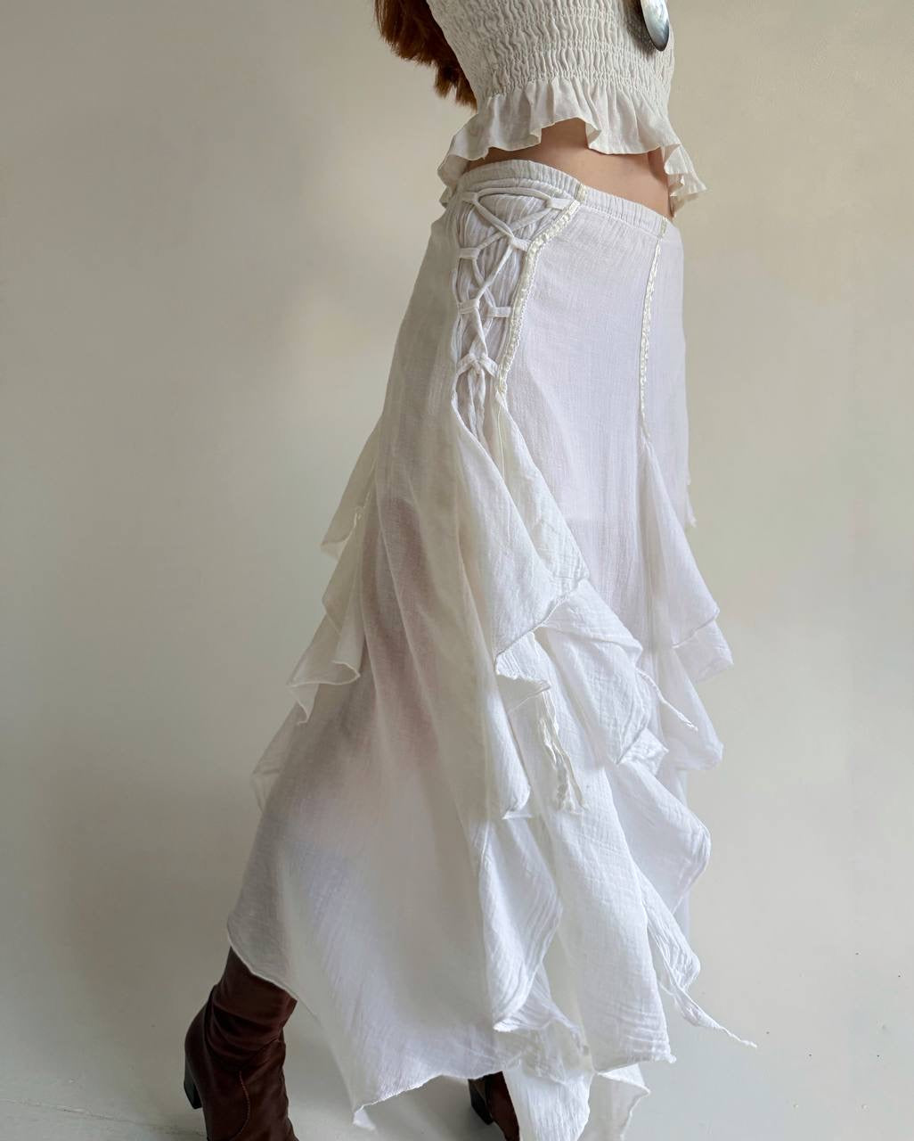 Vintage cotton asymmetrical white skirt