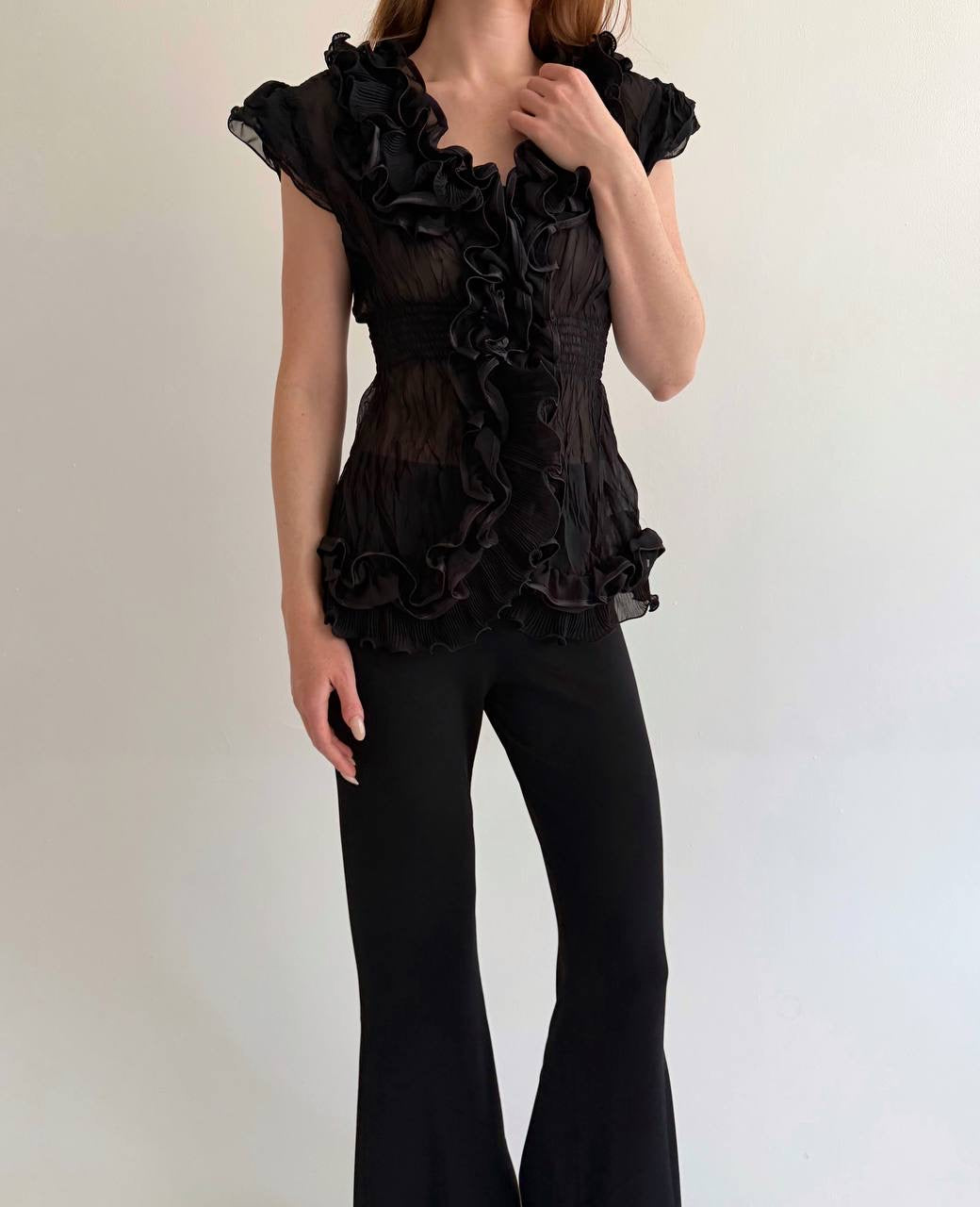Vintage black ruffled blouse