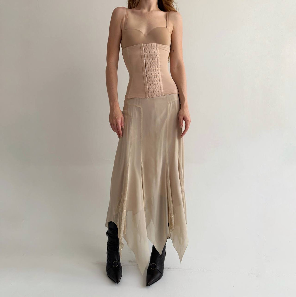 Vintage 100% pure silk delicate asymmetrical maxi skirt