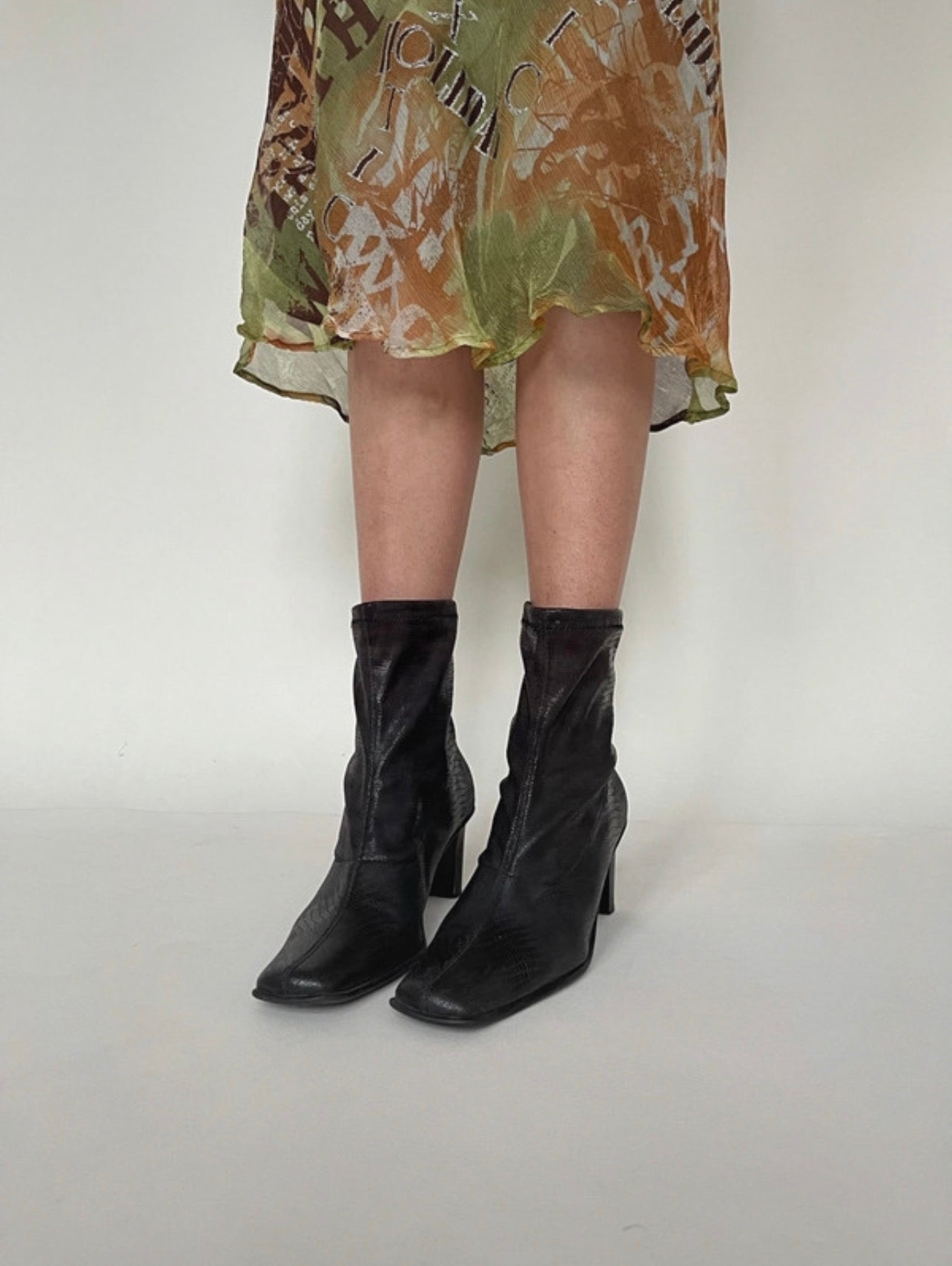 Faux python leather sock boots