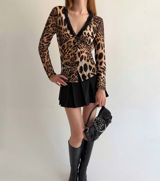 Vintage leopard print mesh blouse