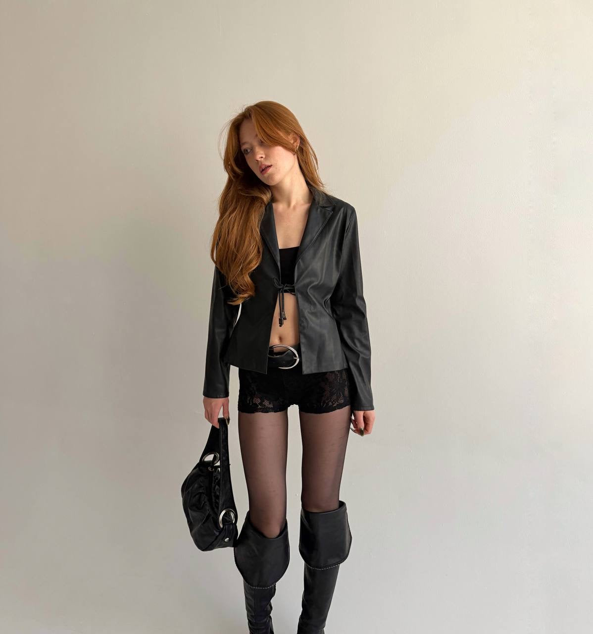 Vintage black faux leather blazer