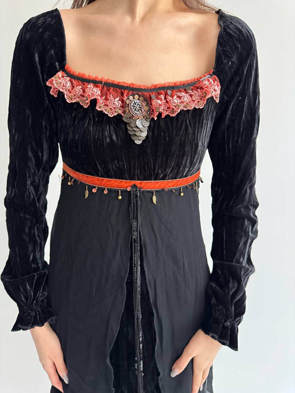Vintage viscose medieval style boho dress