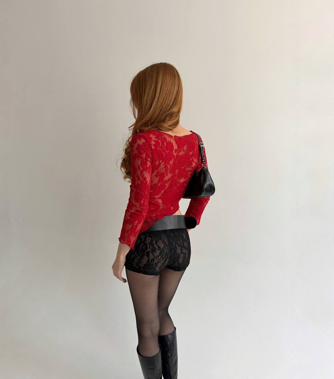 Vintage red mesh asymmetrical blouse