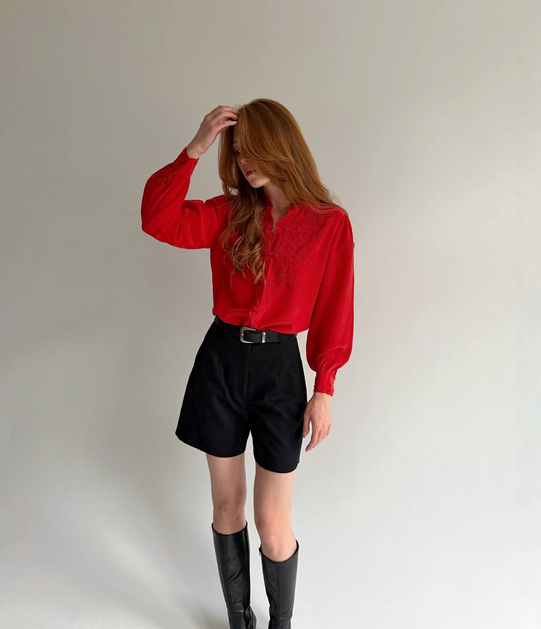 Vintage 100% pure silk red blouse