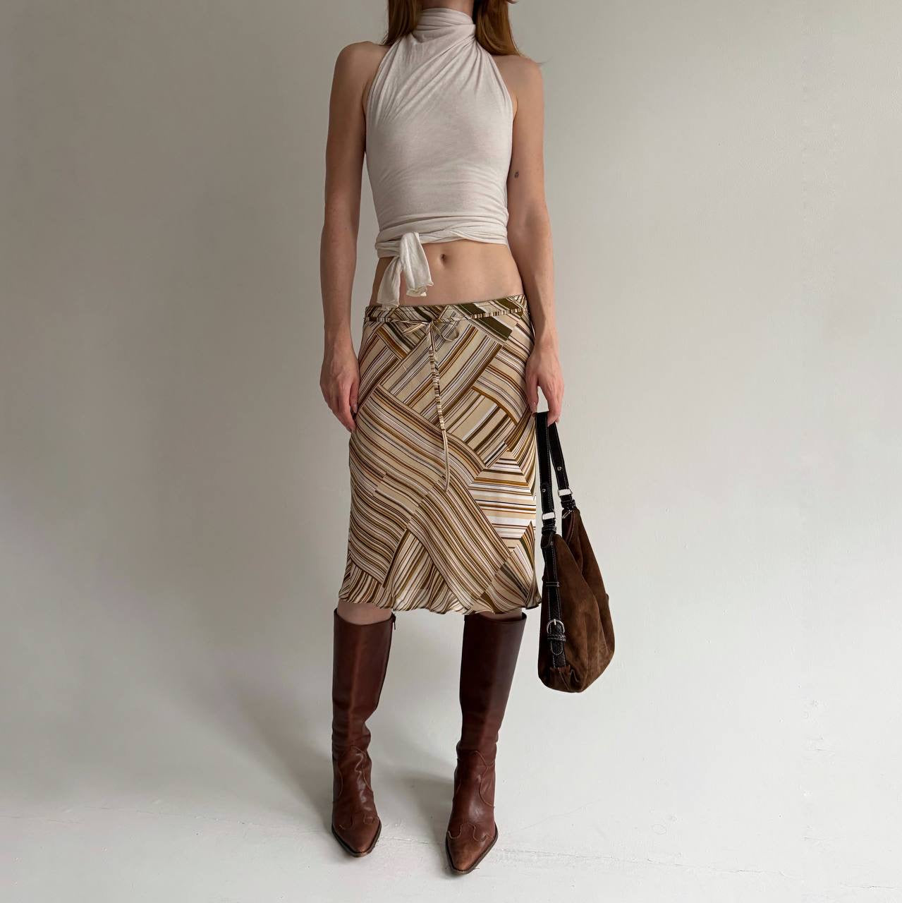 Vintage viscose geometric patterned midi skirt m