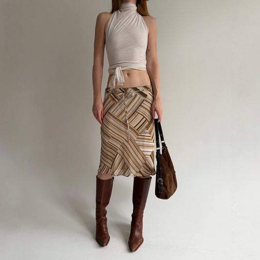 Vintage viscose geometric patterned midi skirt m
