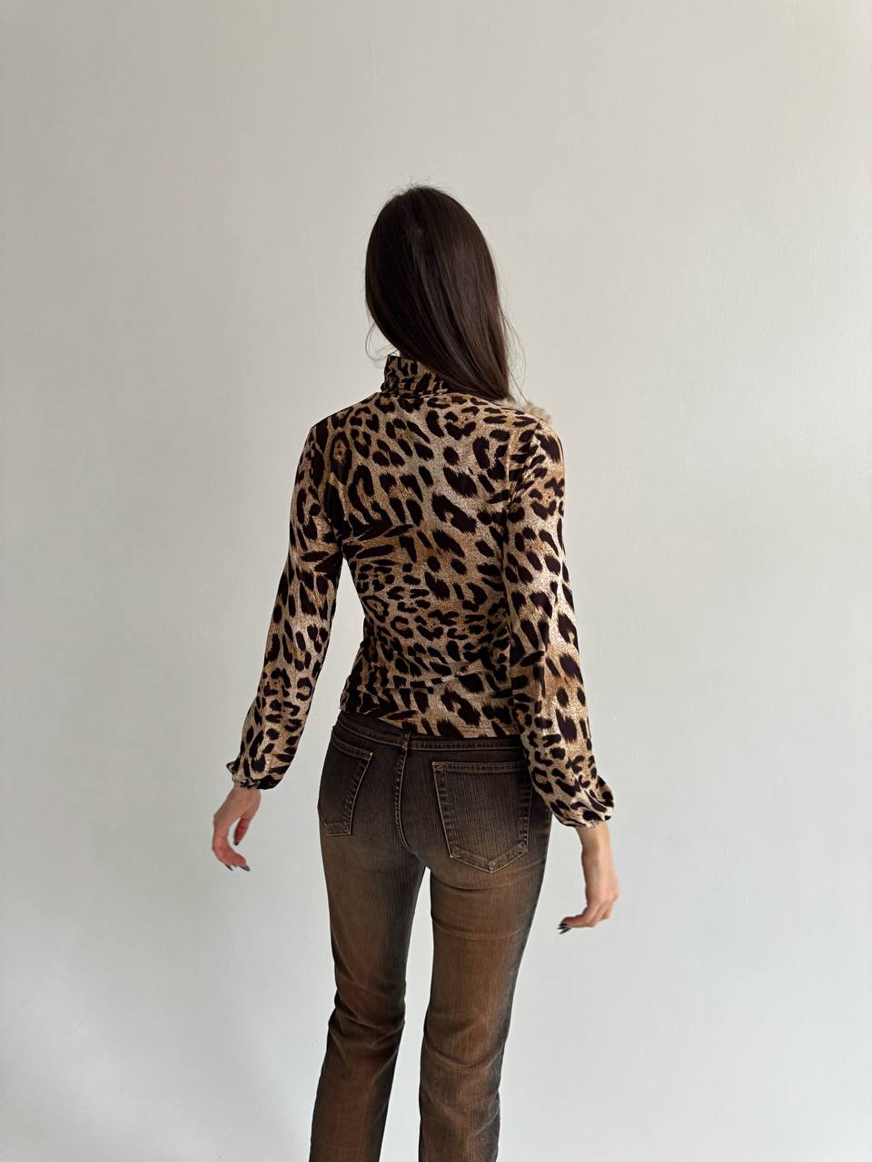 Vintage cotton leopard blouse with fur