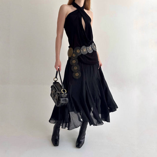 Vintage flowy skirt made of 60% silk 40% viscose