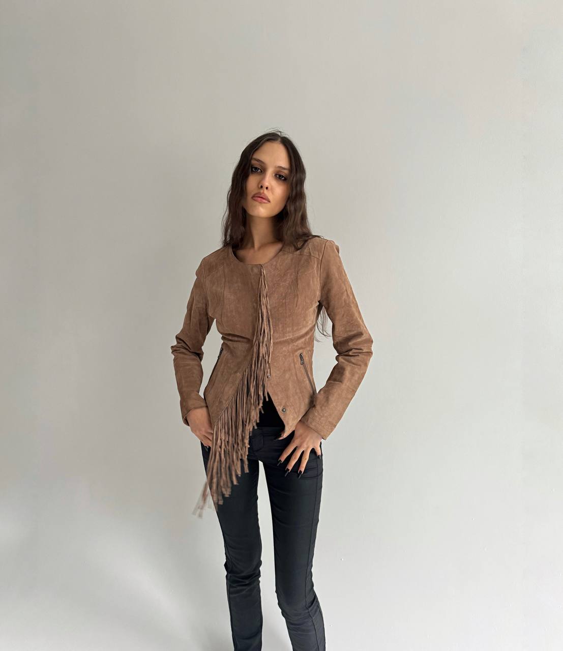 Vintage genuine leather tassel jacket