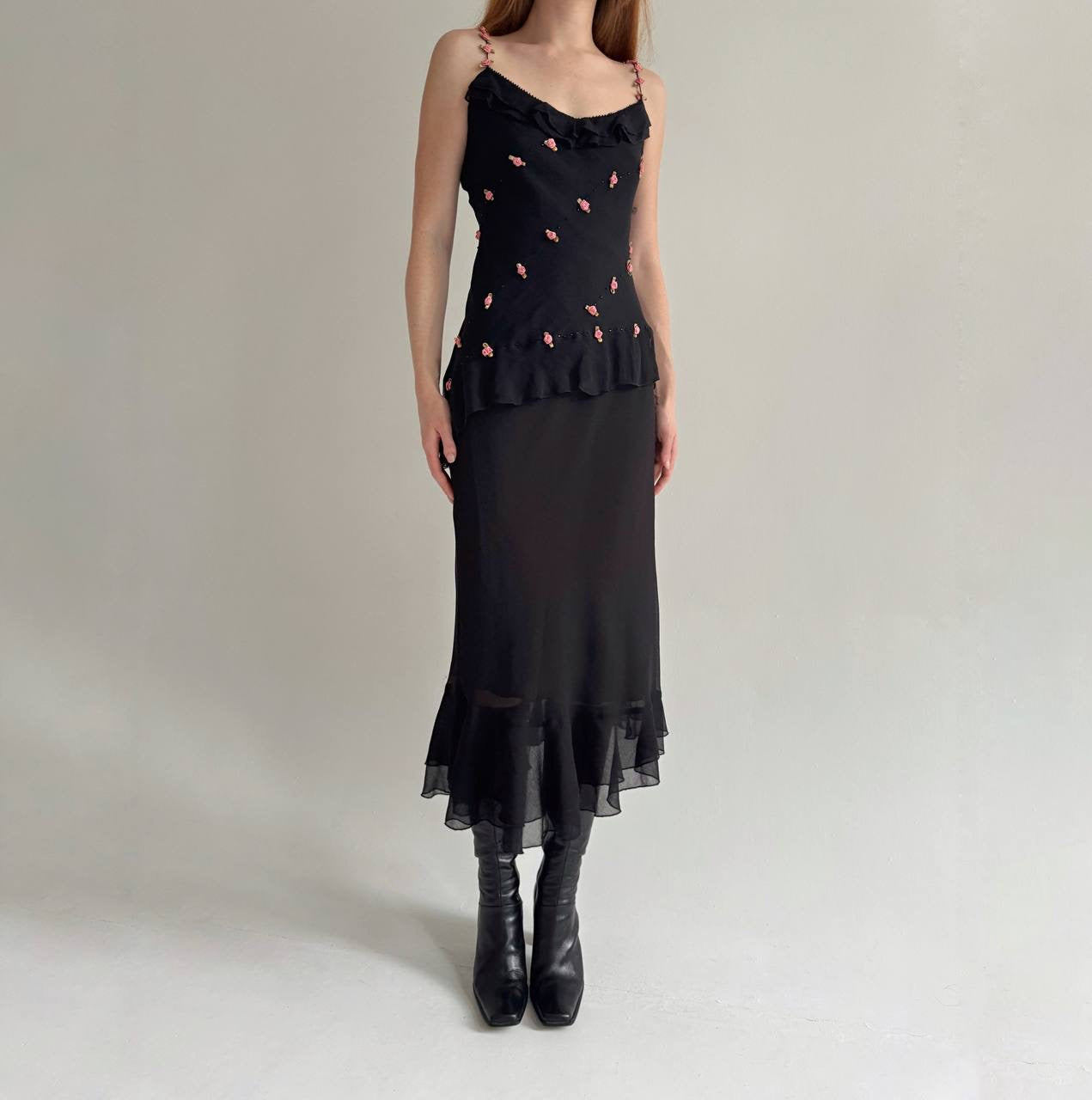 Vintage asymmetrical ruffled black skirt
