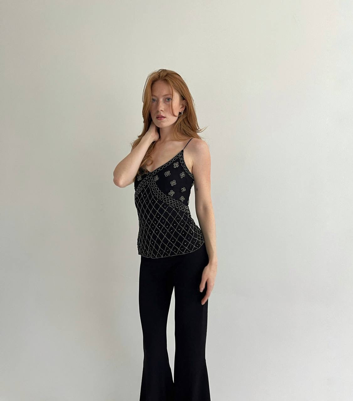 Vintage 100% silk beaded top