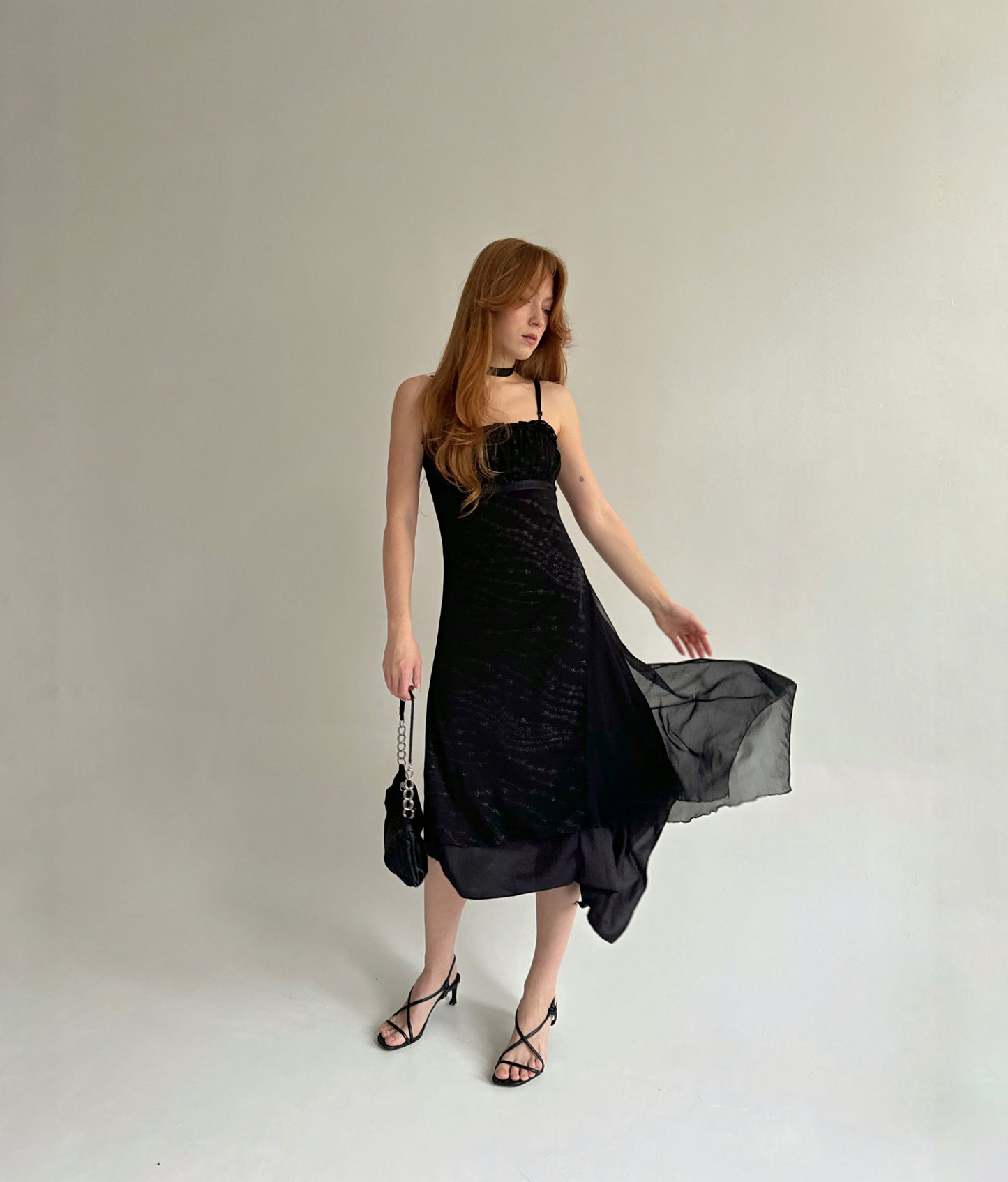 Vintage black asymmetrical midi dress