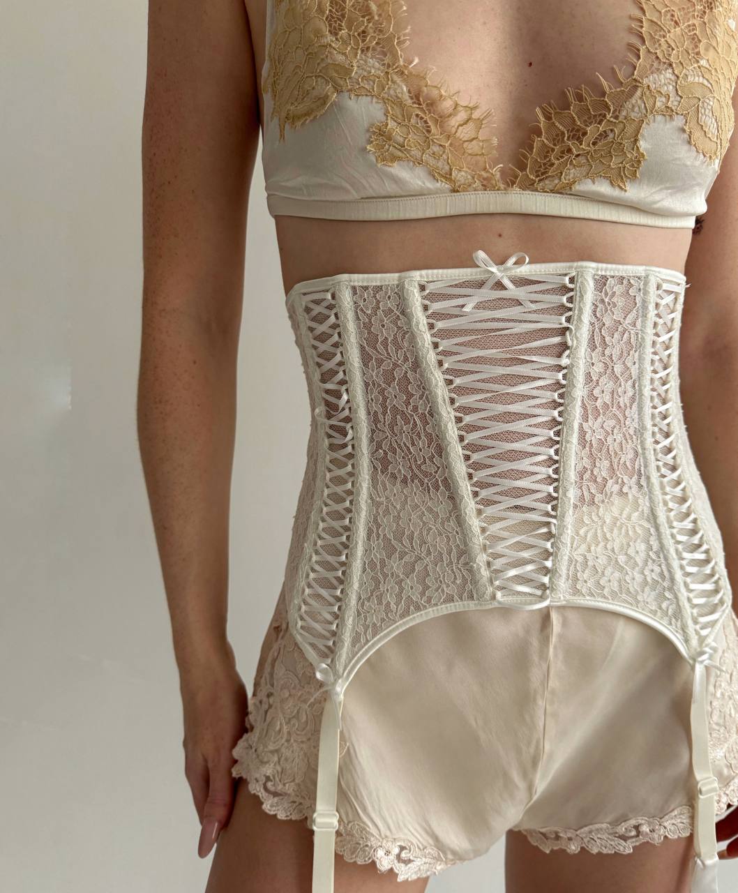 Chantal Thomass lace up white girdle