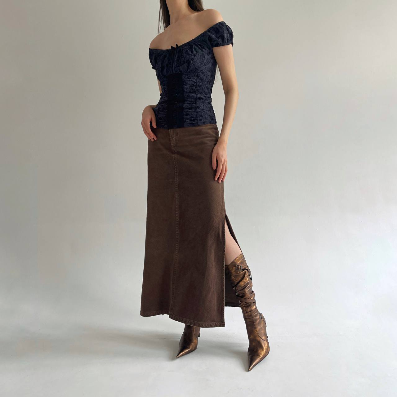 Vintage corduroy brown maxi skirt