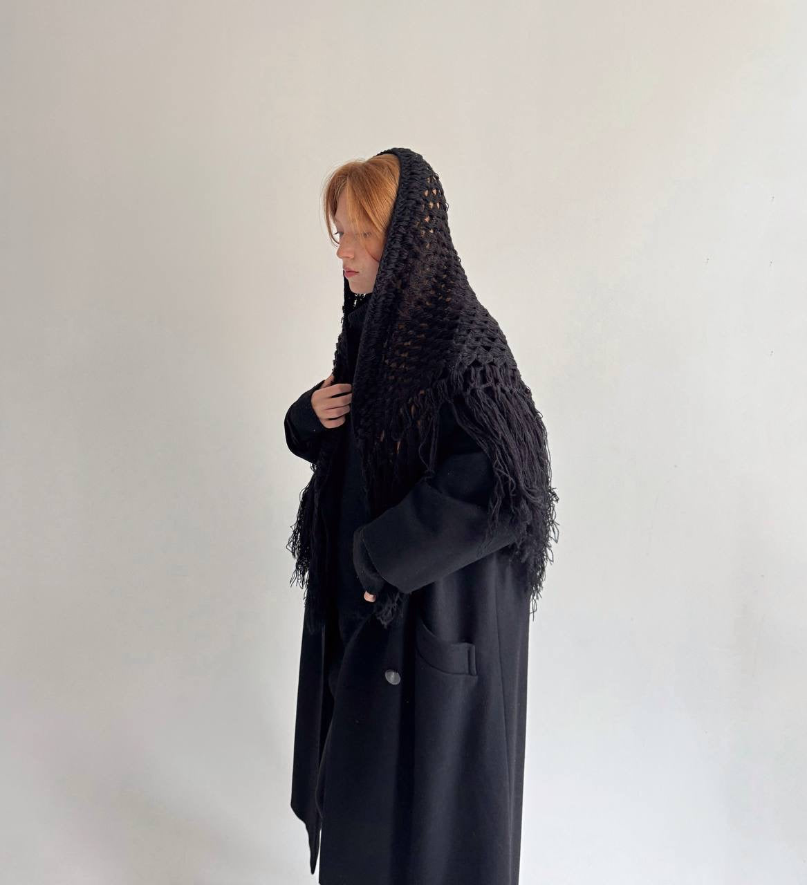 Vintage black crochet triangular scarf