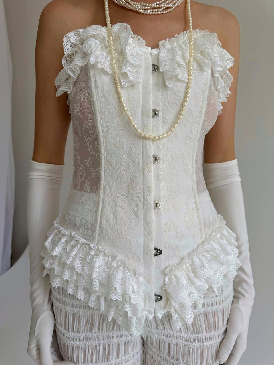 Vintage white mesh ruffled corset