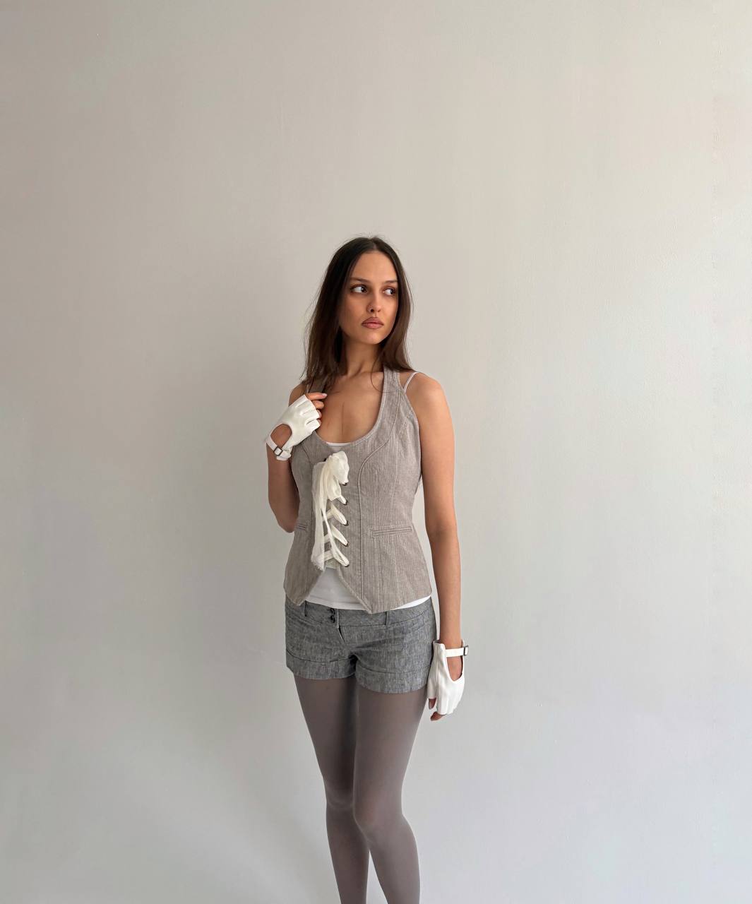 Vintage grey lace up vest